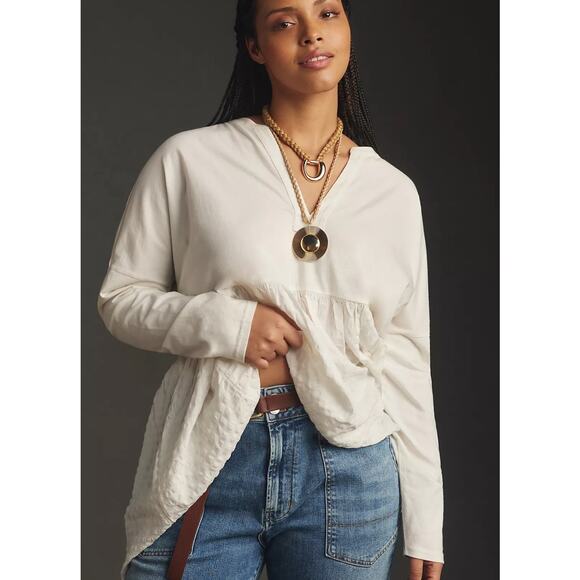 Pilcro from Anthropologie Long Sleeve Babydoll Top in White Size XL - Picture 3 of 10